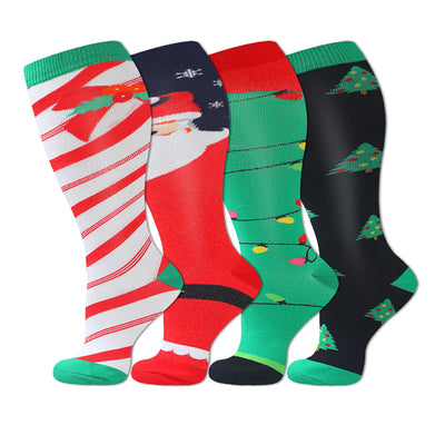 4 PairsPlus Size Christmas Compression Socks