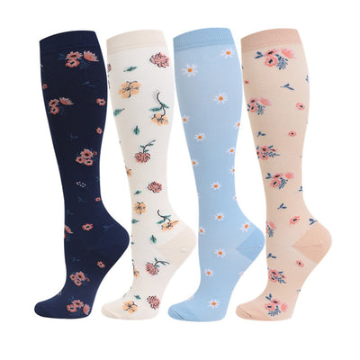 4 Pairs Flower Compression Socks