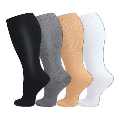 3/4 Pairs Plus Size Solid Color Compression Socks