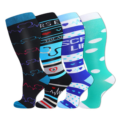 4 Pairs Plus Size Doctor-Stethoscope Series Compression Socks