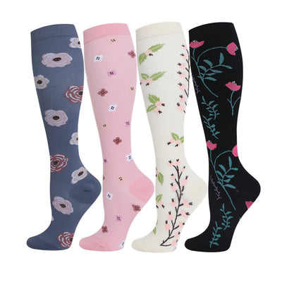 4 Pairs Flower Compression Socks