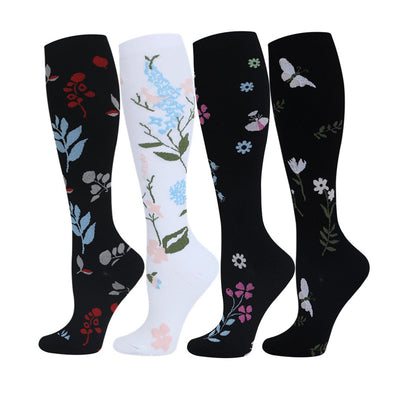 4 Pairs Flower Compression Socks