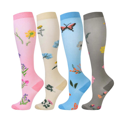 4 Pairs Flower Compression Socks