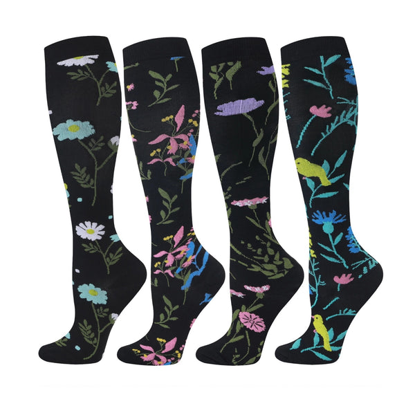 4 Pairs Flower Compression Socks