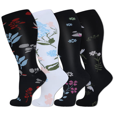 4 Pairs Plus Size Floral Compression Socks