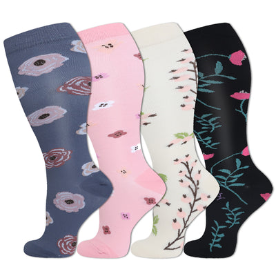 4 Pairs Plus Size Floral Compression Socks