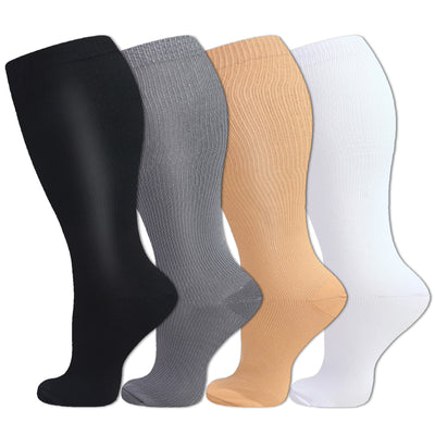3/4 Pairs Plus Size Solid Color Compression Socks