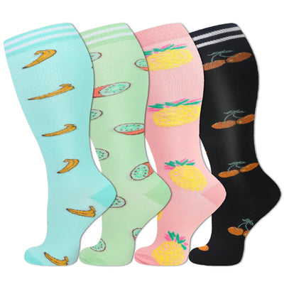 4 Pairs Plus Size Fruit Compression Socks