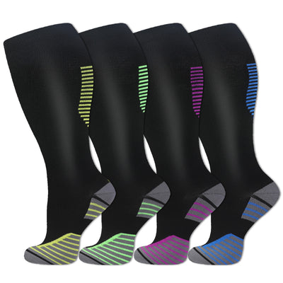 4 Pairs Plus Size Striped Compression Socks