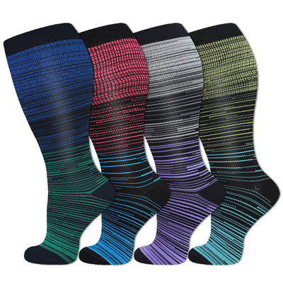 4 Pairs Plus Size Striped Compression Socks