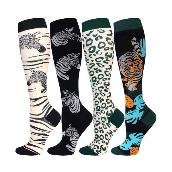 4 Pairs Animal Print Compression Socks